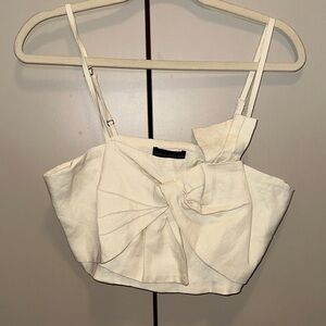 NWOT House of Harlow 1960 Cream Linen Bow Crop Top Size Small